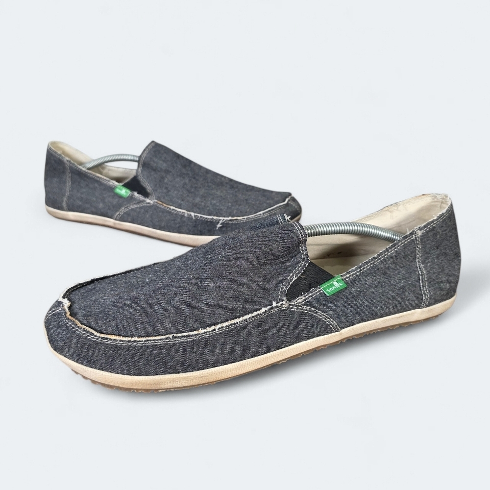 Sanuk Men’s Rounder Hobo Slip-On Loafers in Charcoal Gray Canvas Size 13